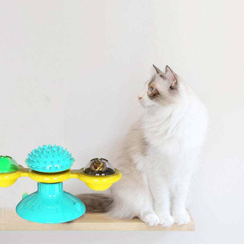 Rotating Windmill Cat Toy with Scratcher