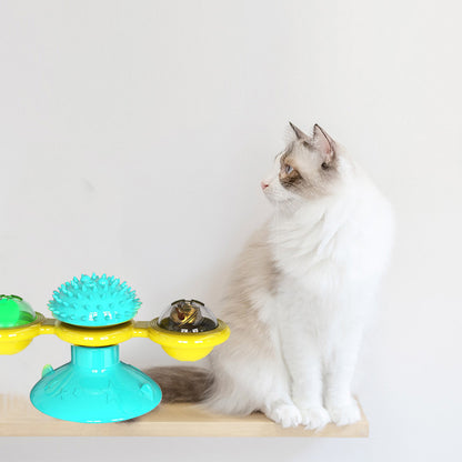 Rotating Windmill Cat Toy with Scratcher