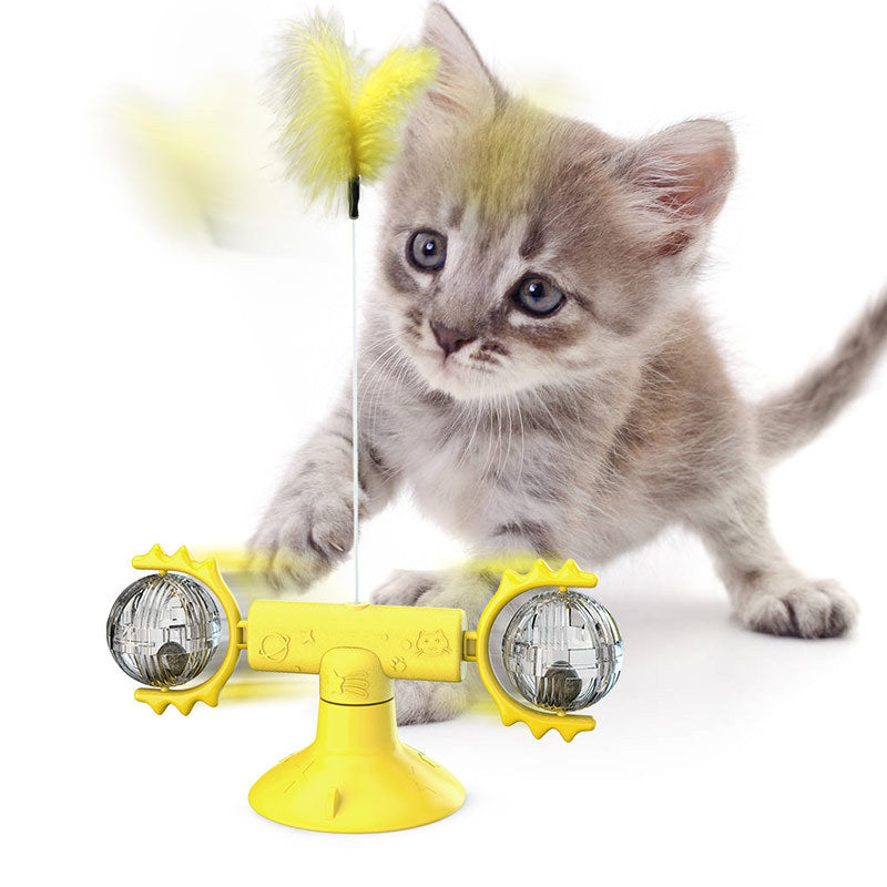 Rotating Windmill Cat Toy with Scratcher