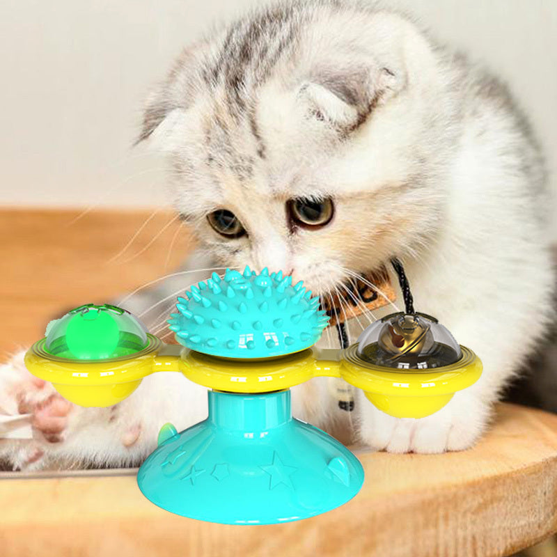 Rotating Windmill Cat Toy with Scratcher