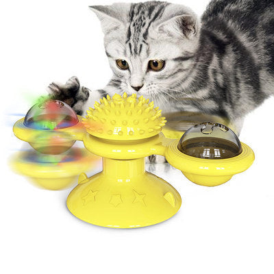 Rotating Windmill Cat Toy with Scratcher