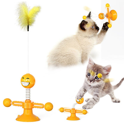 Rotating Windmill Cat Toy with Scratcher