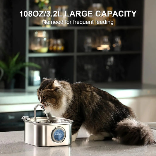 Stainless Steel Cat and Dog Water Fountain 3.2L Pet Water